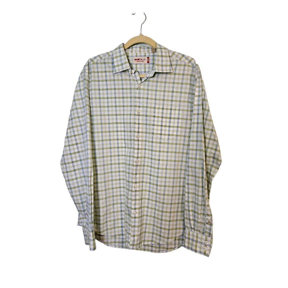 Mason's M.J 74 light blue and green 100% cotton dress shirt.  Size M.